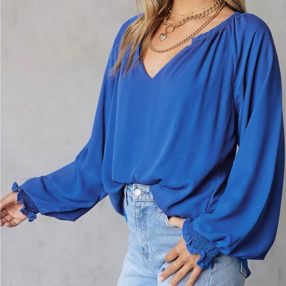 Classic Elegant Notched Neckline Lantern Sleeve Blouse - Picture 3 of 7